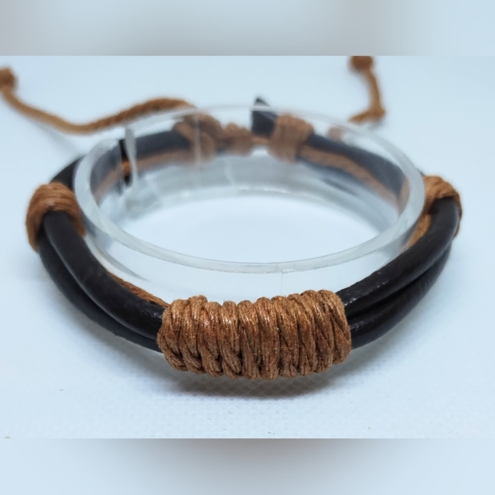 Men's Bracelet Leather Layered Brown New f79